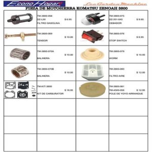 REPUESTOS MOTOSIERRA KOMATSU ZENOAH 3800 #2