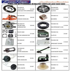 REPUESTOS MOTOSIERRA KOMATSU ZENOAH 4500