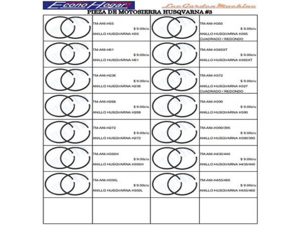 JUEGO DE ANILLO MOTOSIERRA HUSQVARNA