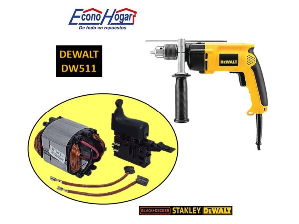 SWITCH CON CAMPO Y BROCHA CARBON TALADRO 1/2" DEWALT DW511 T2