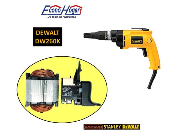 SWITCH CON CAMPO Y BROCHA CARBON ATORNILLADOR DEWALT DW260K T1