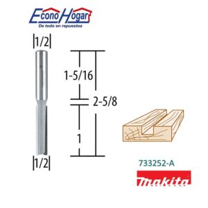 BROCA (FRESADORA) DE ROUTER RECTA 2 FILOS 1/2" X 1/2" X 1-1/4" MAKITA