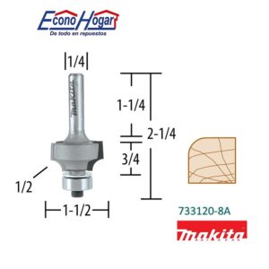 BROCA (FRESADORA) DE ROUTER REDONDEAR 2 FILOS 1/4" X 1-1/2" X 2-1/4" MAKITA