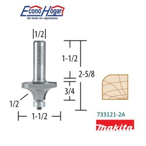 BROCA (FRESADORA) DE ROUTER REDONDEAR 2 FILOS 1/2" X 1-1/2" X 2-5/8" MAKITA