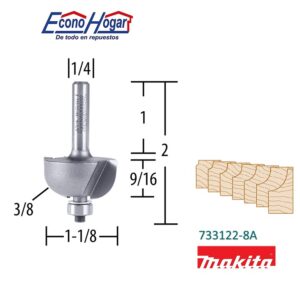 BROCA (FRESADORA) DE ROUTER CURVO 2 FILOS 1/4" X 1-1/8" X 2" MAKITA