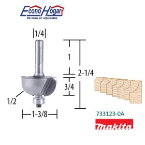 BROCA (FRESADORA) DE ROUTER CURVO 2 FILOS 1/4" X 1-3/8" X 2-1/4" MAKITA