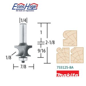 BROCA (FRESADORA) DE ROUTER TIPO REBORDES 2 FILOS 1/4" X 7/8" X 2-1/8" MAKITA